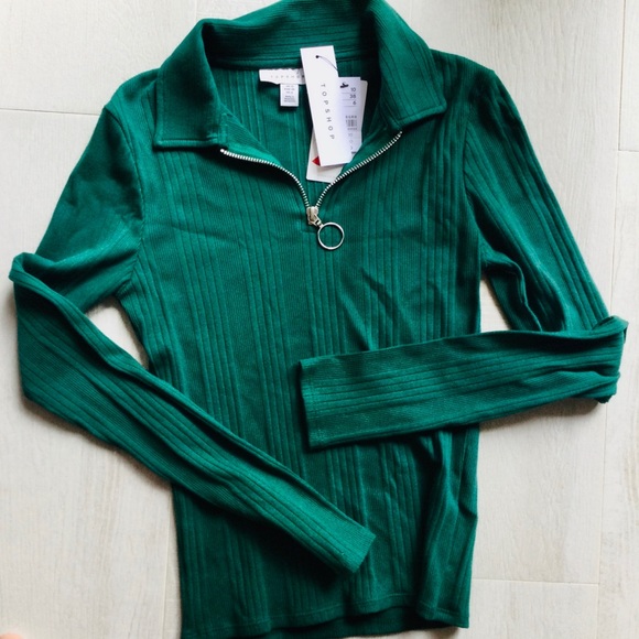 Topshop Tops - TOPSHOP ZIPPER FRONT TOP GREEN